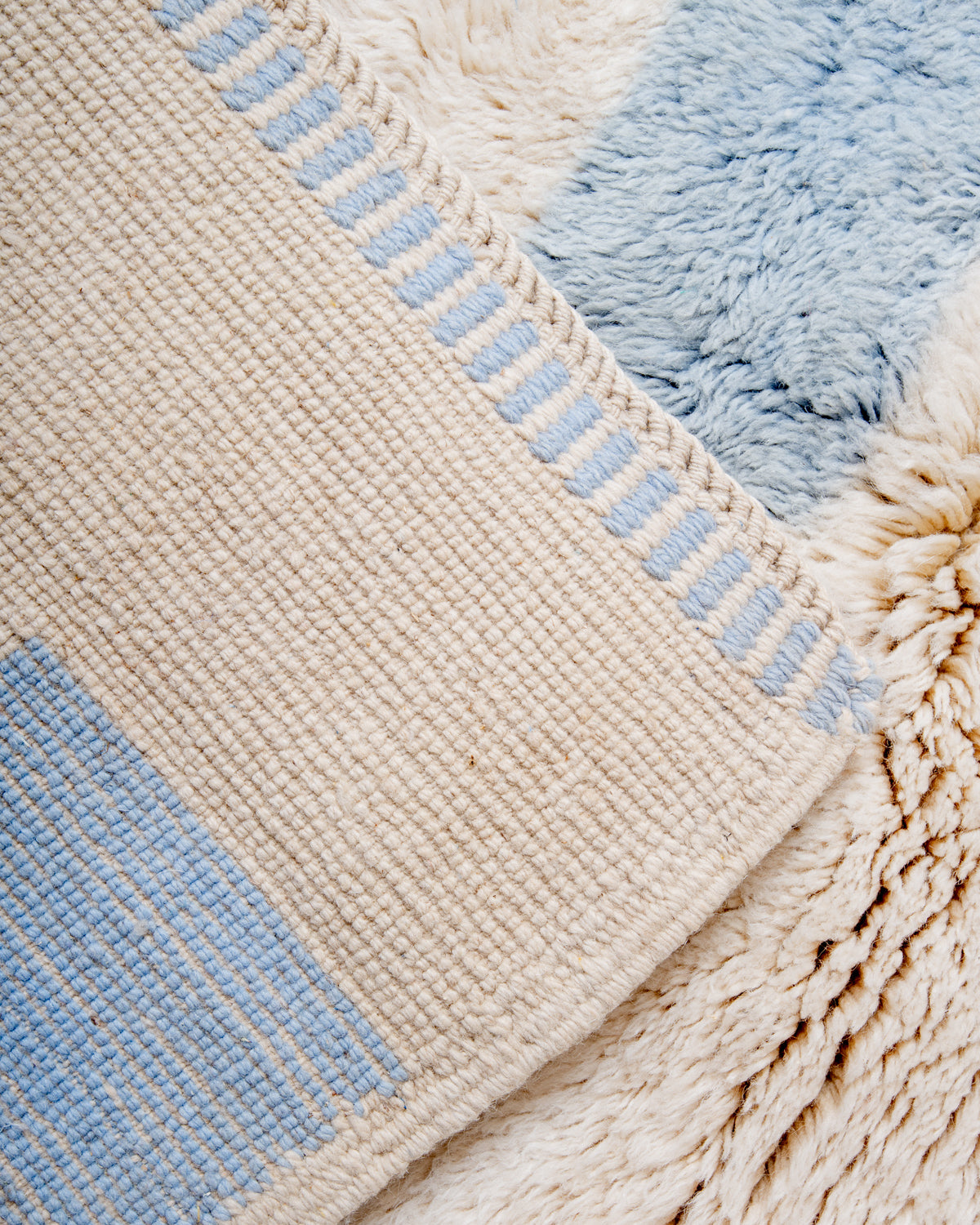 Modern, designer, handcrafted 100% sheep’s wool Berber rug from Morocco. Beni M’rirt carpet with beautiful colours and patterns and fluffy wool texture.